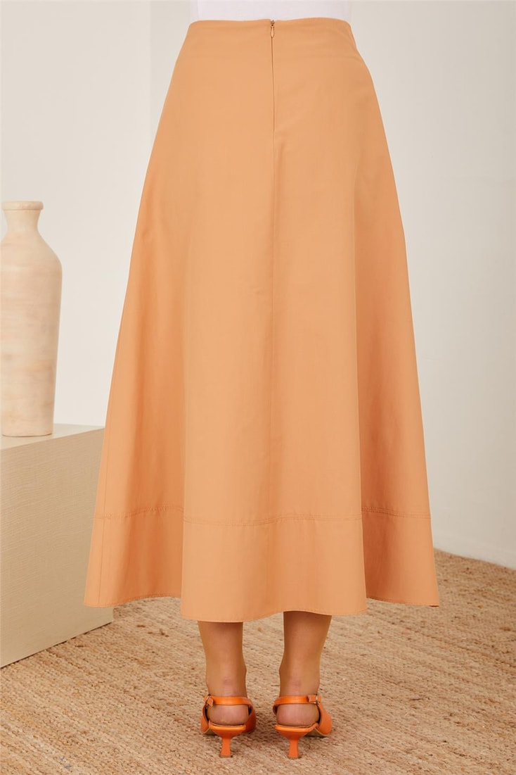 Armine Front Pleated Pocket Cotton Skirt 23Y1423 Chocolate