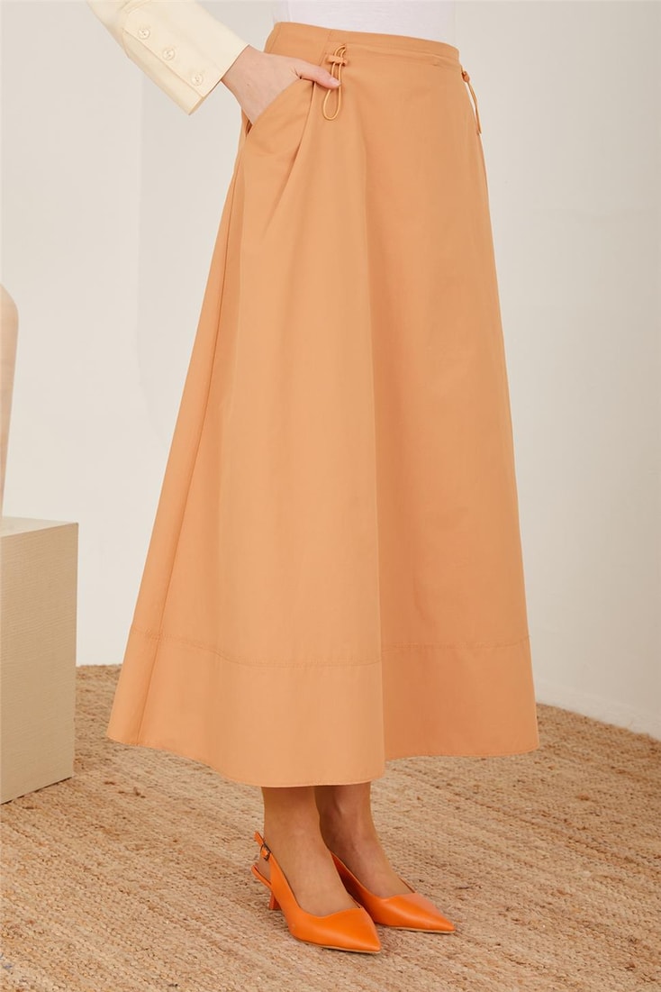 Armine Front Pleated Pocket Cotton Skirt 23Y1423 Chocolate