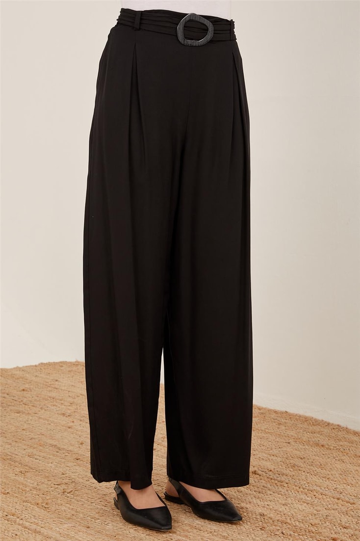 Armine Belt Pleated Wide Viscose Trousers 23Y2421 Black