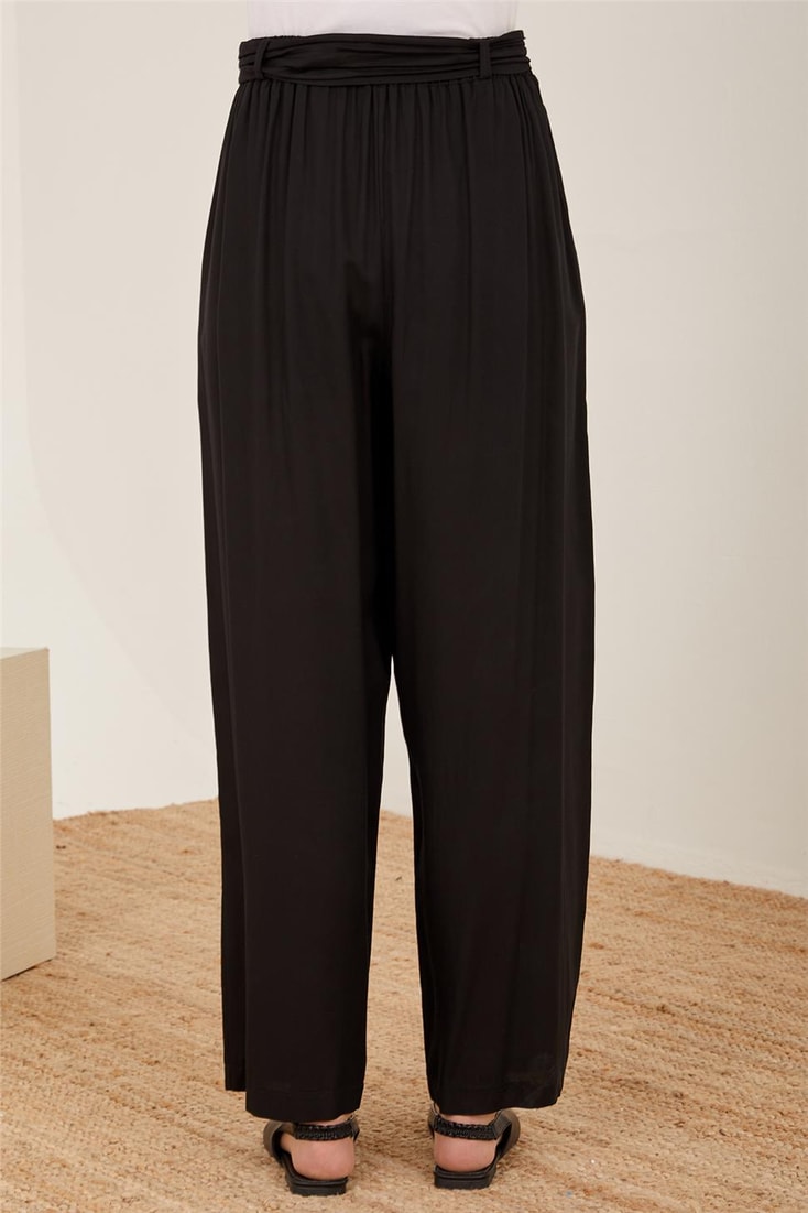 Armine Belt Pleated Wide Viscose Trousers 23Y2421 Black