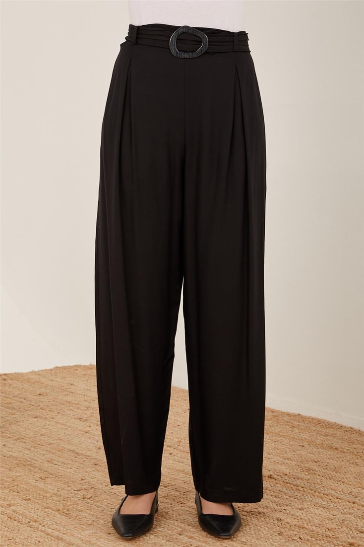 Armine Belt Pleated Wide Viscose Trousers 23Y2421 Black