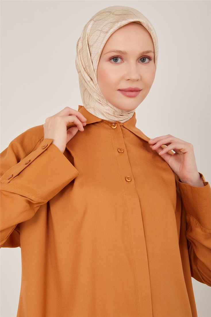 Armine Front Asymmetrical Cobalt and Pleated Shirt 23Y3321 Chocolate