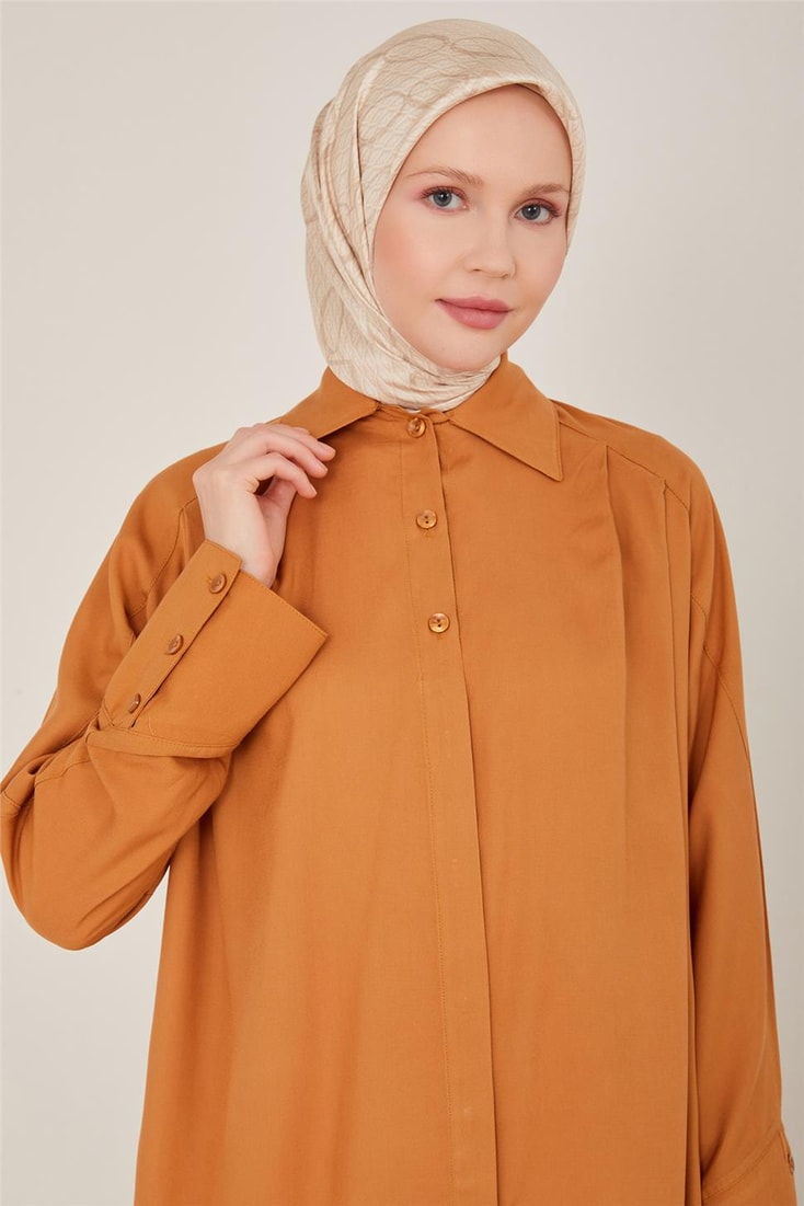 Armine Front Asymmetrical Cobalt and Pleated Shirt 23Y3321 Chocolate
