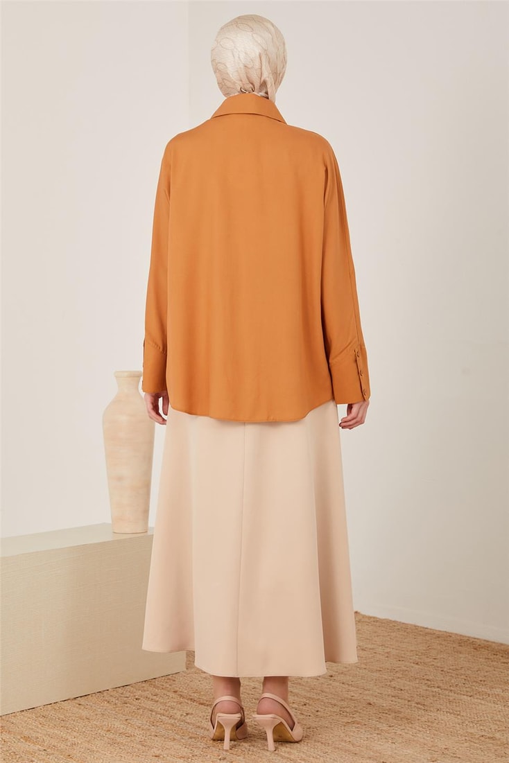 Armine Front Asymmetrical Cobalt and Pleated Shirt 23Y3321 Chocolate