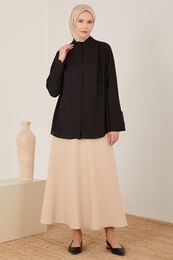 Armine Front Asymmetrical Cobalt and Pleated Shirt 23Y3321 Black