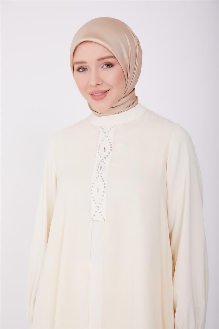 Armine Beaded and Chiffon Tunic 23Y4429 Moonstone