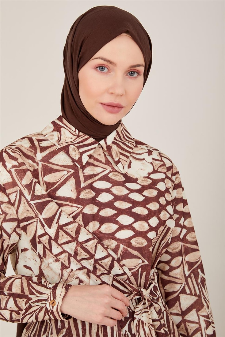Armine Side Tie Patterned Tunic 23Y4445 Brown