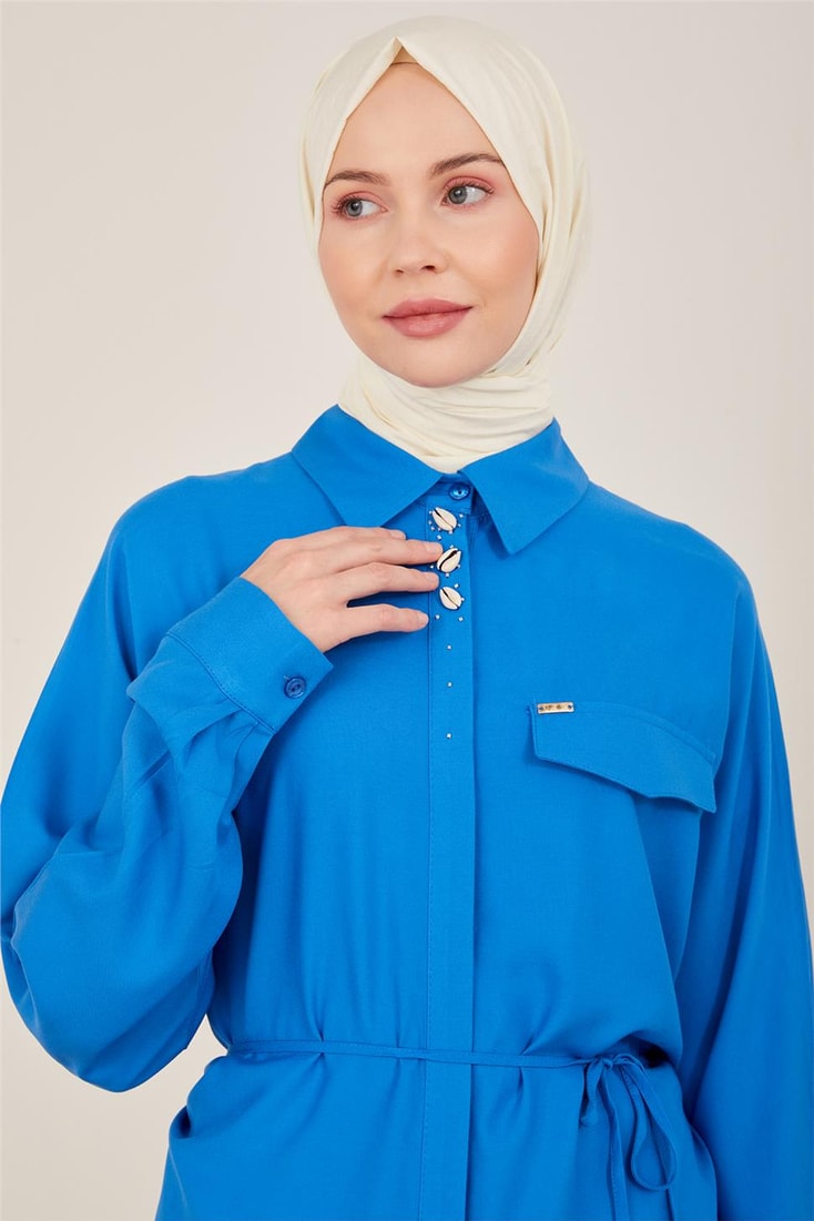 Armine Sedef Düğme Detaylı Tunik 23Y4446 Kobalt