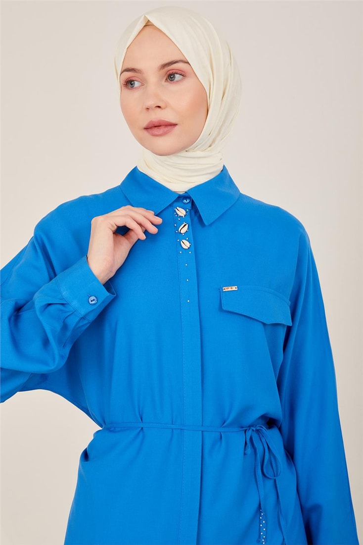 Armine Sedef Düğme Detaylı Tunik 23Y4446 Kobalt