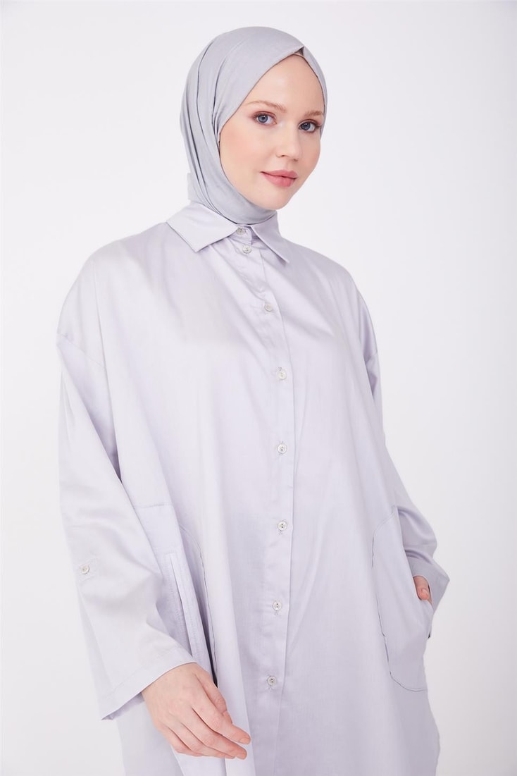 Armine Pocket Detailed Front Pearl Buttoned Tunic 23Y4467 Gray