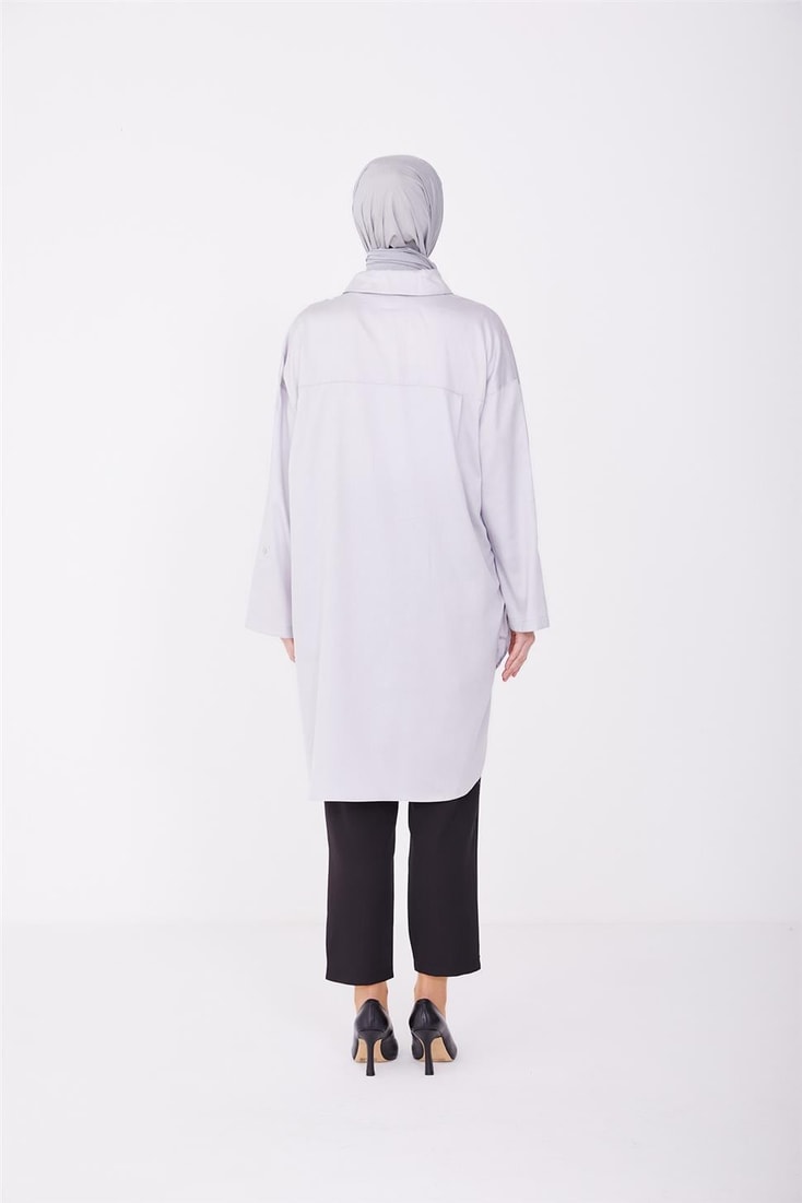 Armine Pocket Detailed Front Pearl Buttoned Tunic 23Y4467 Gray