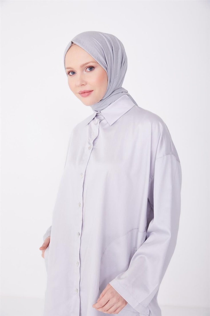 Armine Pocket Detailed Front Pearl Buttoned Tunic 23Y4467 Gray
