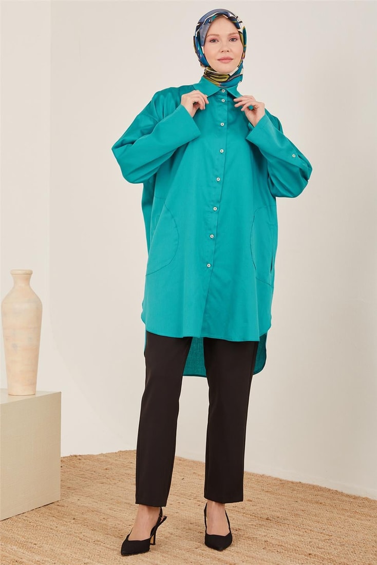 Armine Pocket Detailed Front Pearl Buttoned Tunic 23Y4467 Sea Green