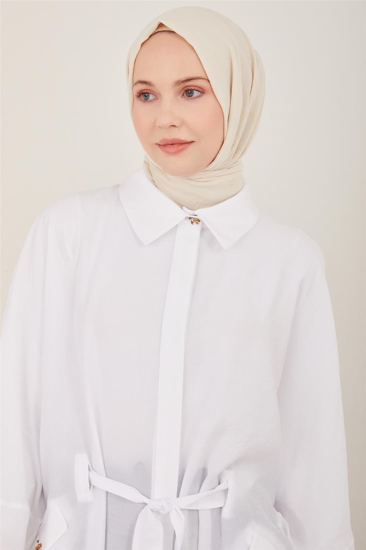 Armine Tahta Boncuk İşlemeli Tencel Giy Çık 23Y5104 Beyaz