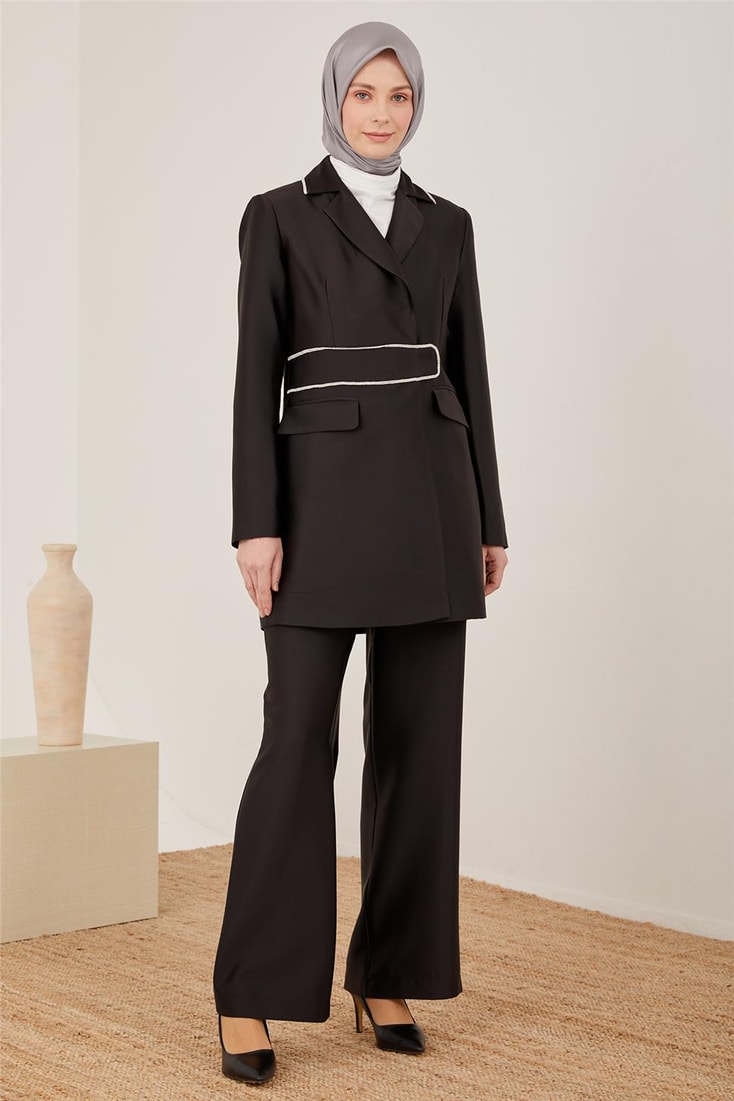 Armine Stone Belted Evening Dress Suit 23Y6629 Black