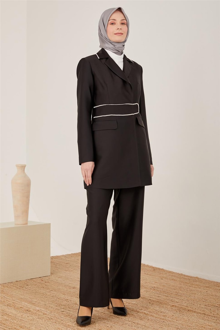 Armine Stone Belted Evening Dress Suit 23Y6629 Black
