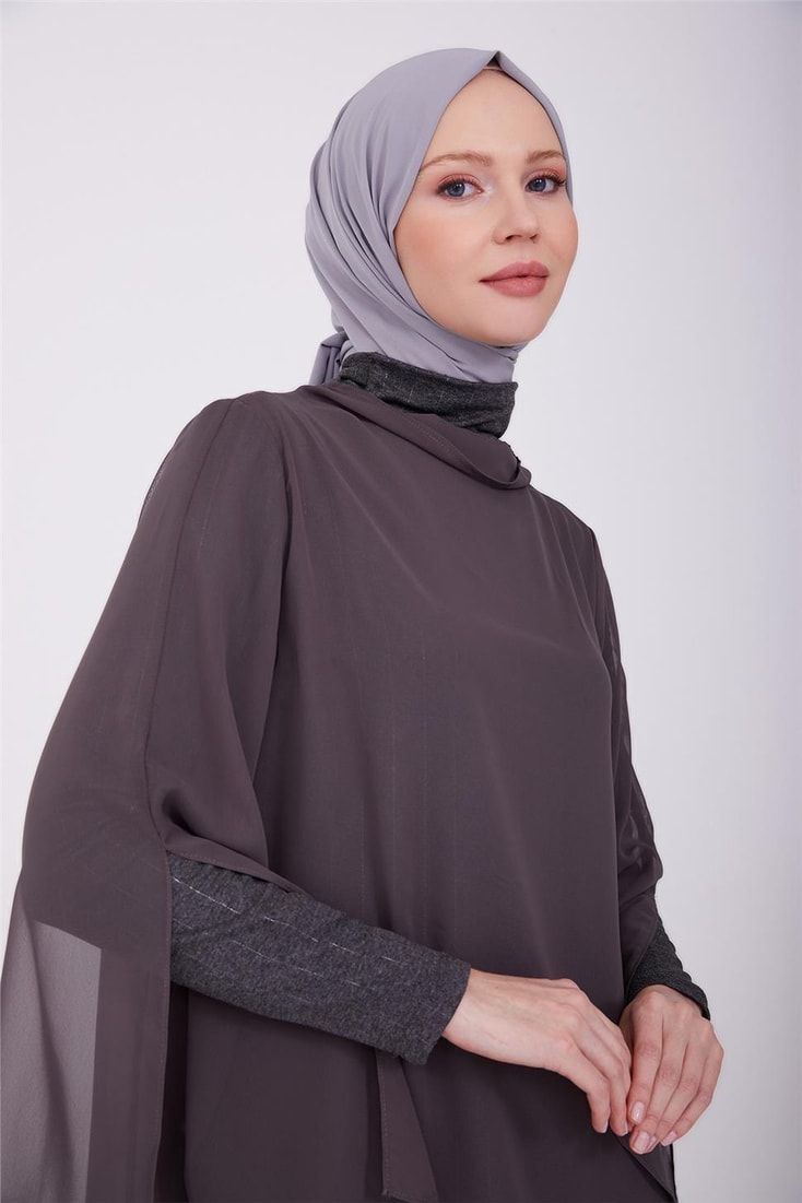 Armine İçi Örme Detaylı Şifonlu Şık Takım 23Y6633 Antrasit