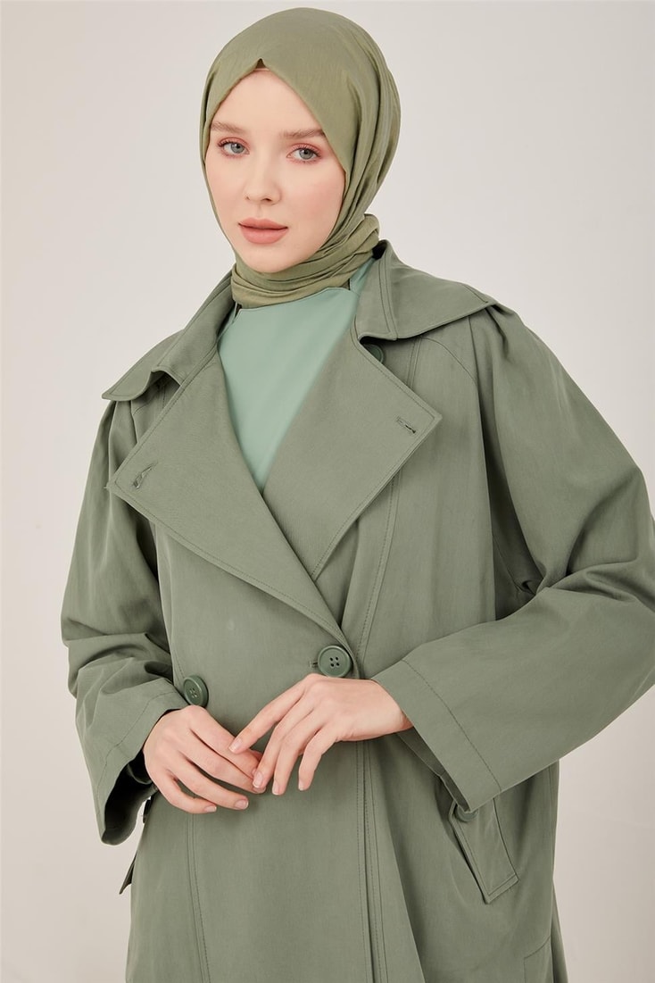 Armine Shoulder Pleated Cotton Mid Length Cape 23Y7019 Çağla