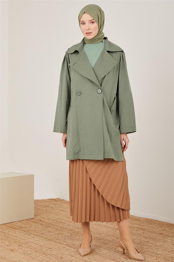 Armine Shoulder Pleated Cotton Mid Length Cape 23Y7019 Çağla