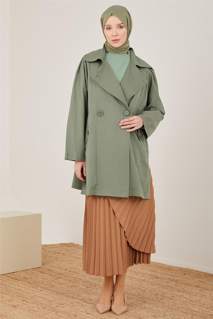 Armine Shoulder Pleated Cotton Mid Length Cape 23Y7019 Çağla
