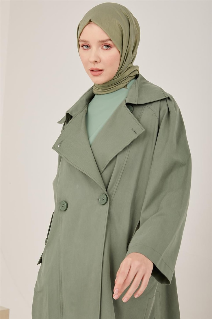 Armine Shoulder Pleated Cotton Mid Length Cape 23Y7019 Çağla