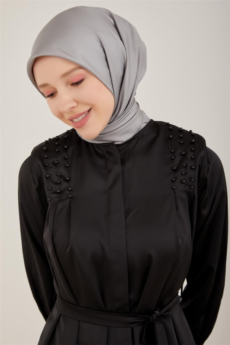 Armine Pearly Abaya with Adjustable Sleeves 23Y8402 Black