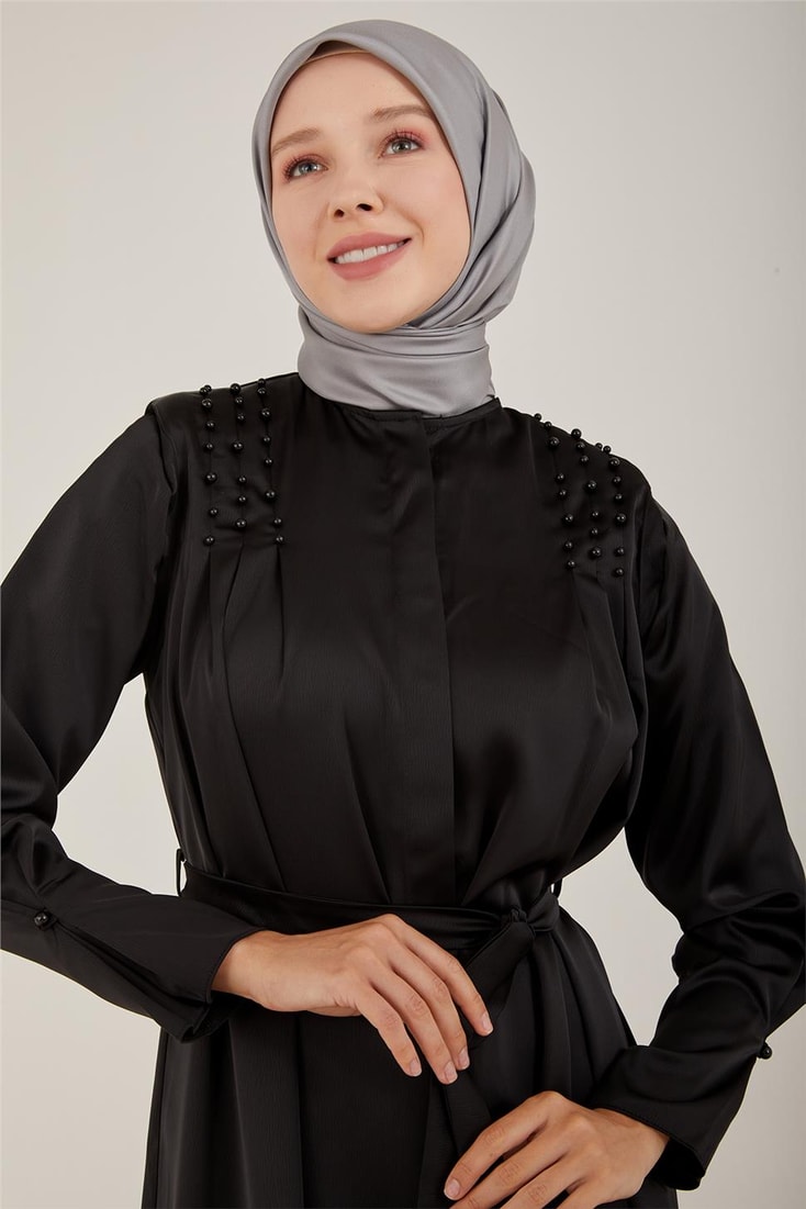 Armine Pearly Abaya with Adjustable Sleeves 23Y8402 Black
