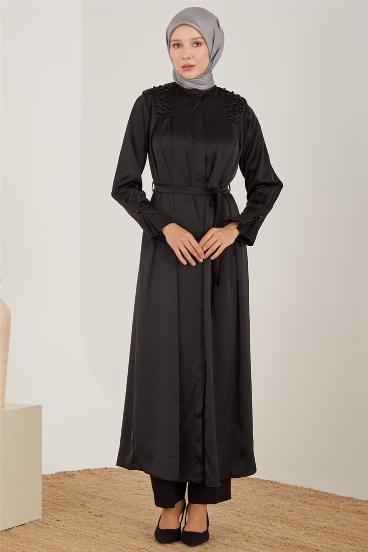 Armine Pearly Abaya with Adjustable Sleeves 23Y8402 Black