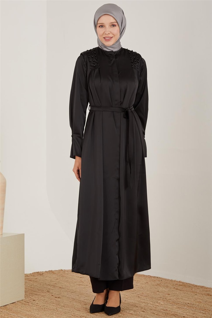 Armine Pearly Abaya with Adjustable Sleeves 23Y8402 Black