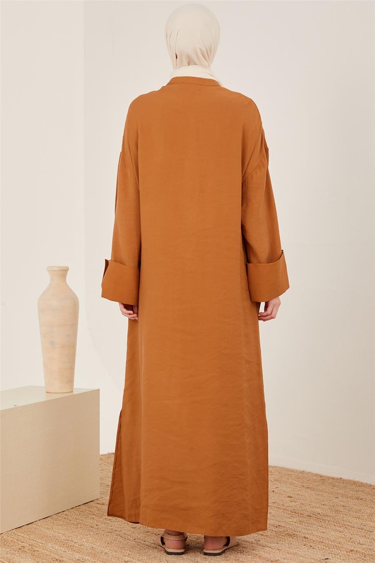 Armine Double Sleeve Belted Natural Abaya 23Y8405 Cinnamon