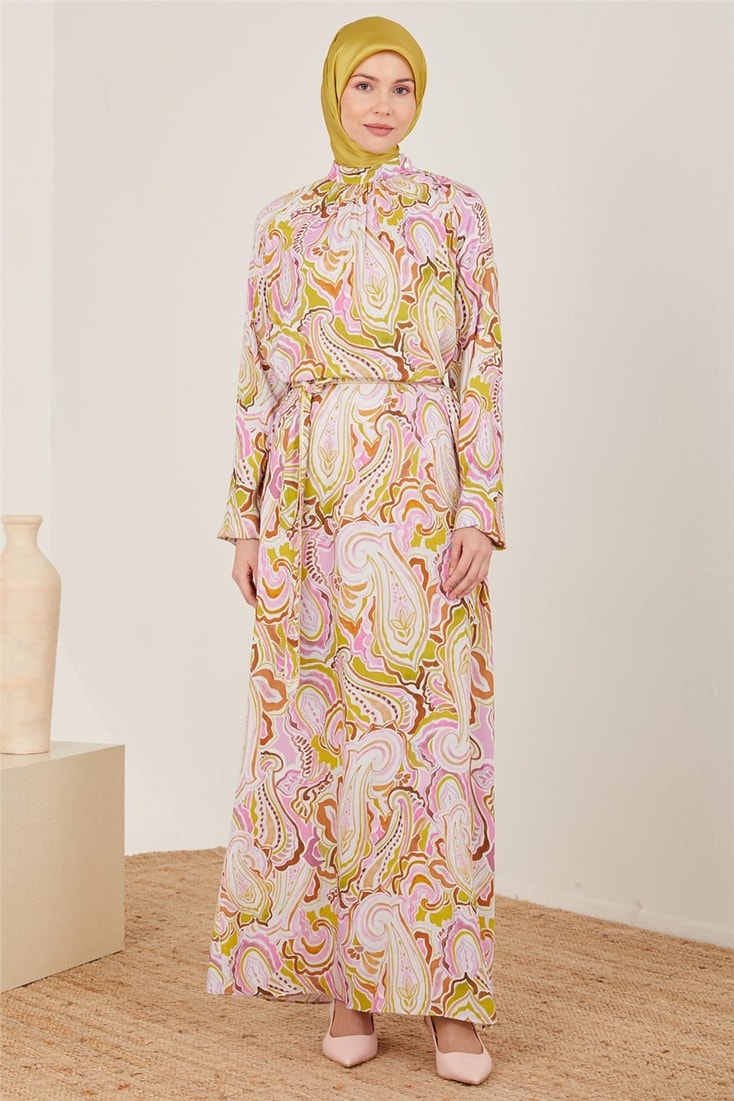 Armine Sim Detaylı Viskon Elbise 23Y9638 Pembe
