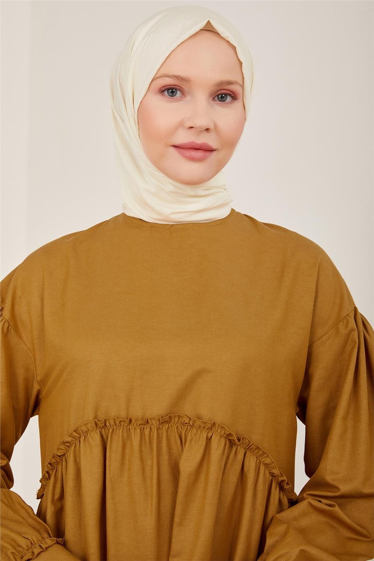 Armine Beli Ve Kolu Fırfırlı Pamuk Elbise 23Y9651 Çikolata