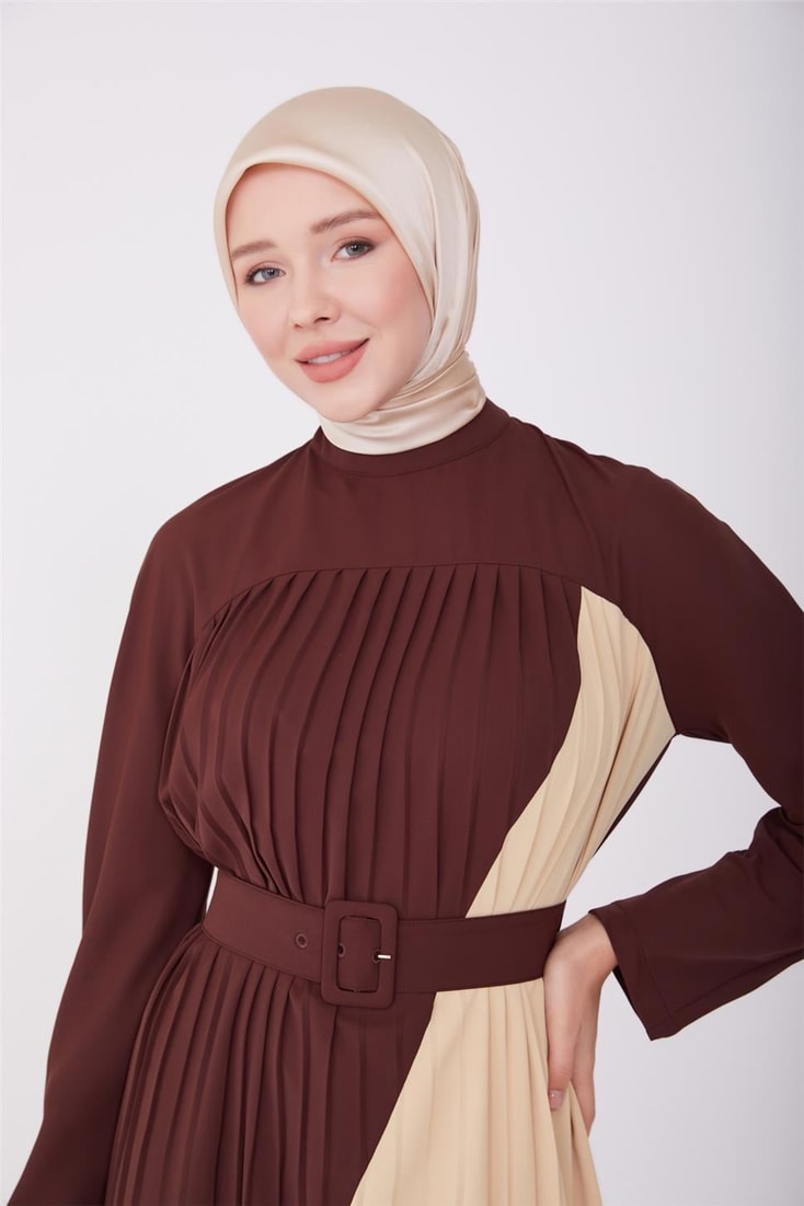 Armine Two-Tone Pleated Dress 23Y9675 Bitter