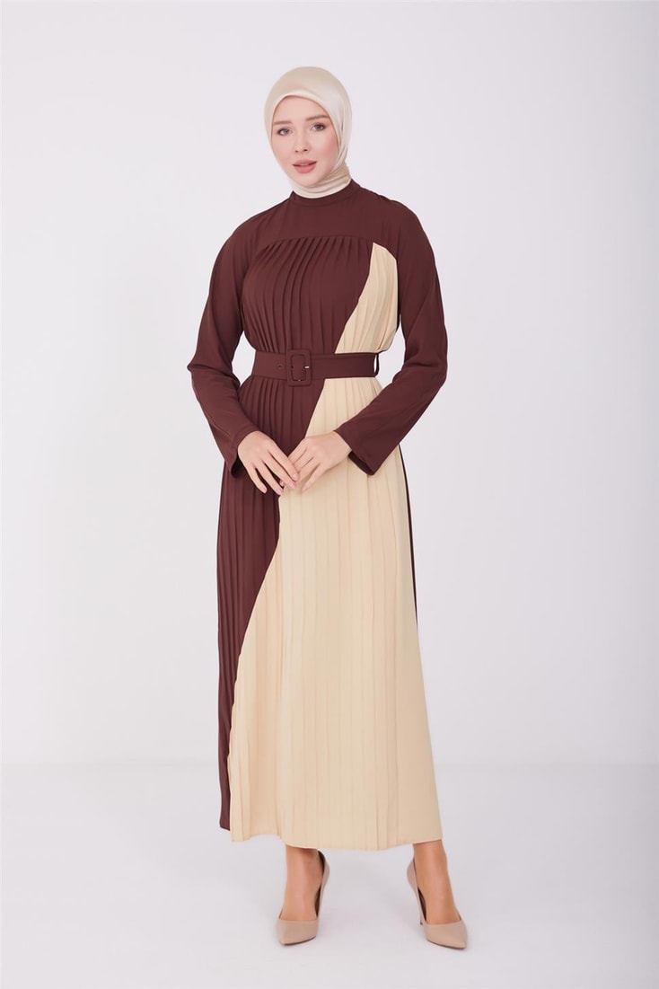 Armine Two-Tone Pleated Dress 23Y9675 Bitter