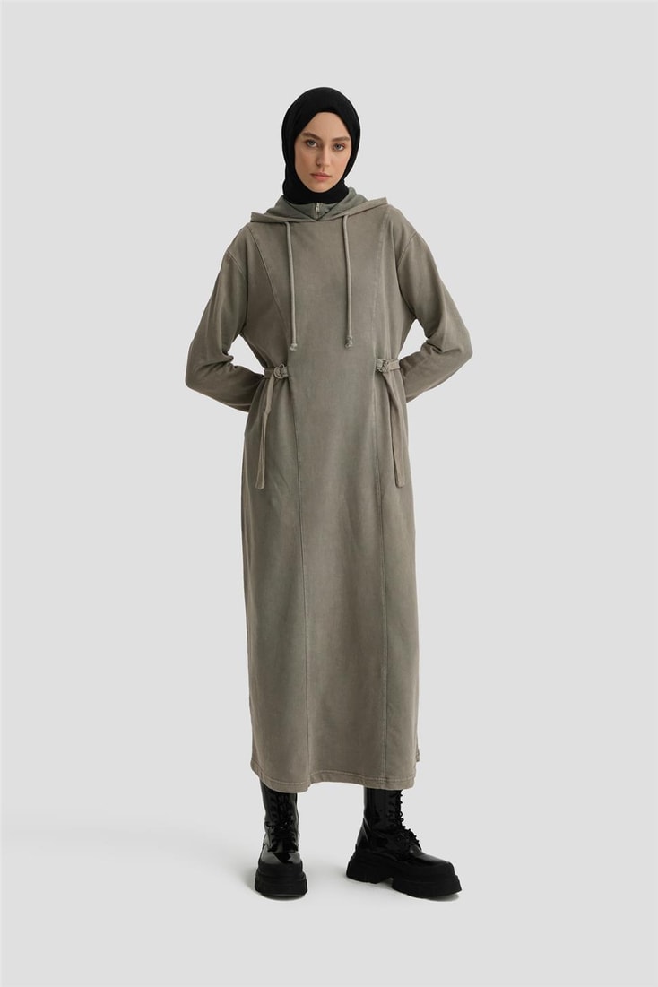 Armine Beli Bağlamalı Örme Elbise 24KD6808 Vizon