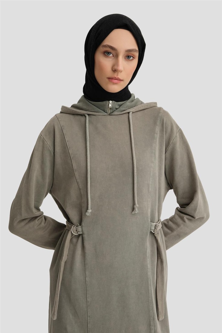 Armine Beli Bağlamalı Örme Elbise 24KD6808 Vizon