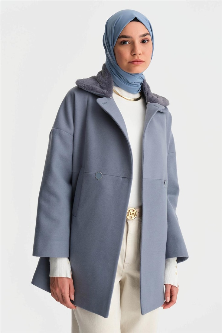 Armine Portable Fur Short Coat 24K7601 Foggy Blue