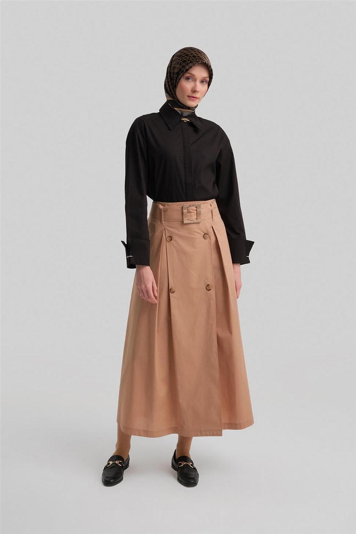 Armine Double Button Cotton Skirt 24Y1601 Camel