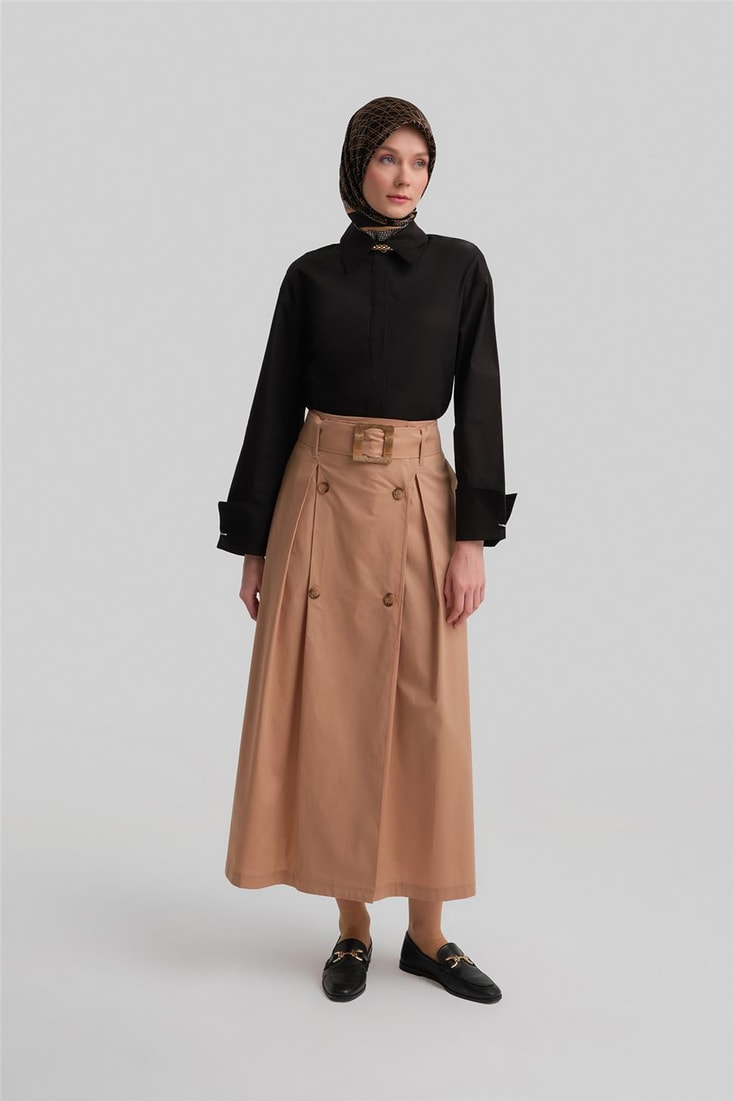 Armine Double Button Cotton Skirt 24Y1601 Camel