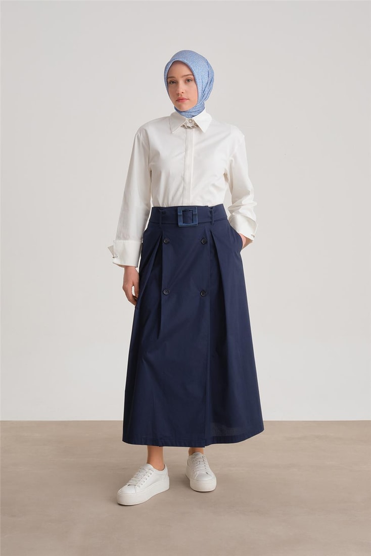 Armine Double Button Cotton Skirt 24Y1601 Navy Blue