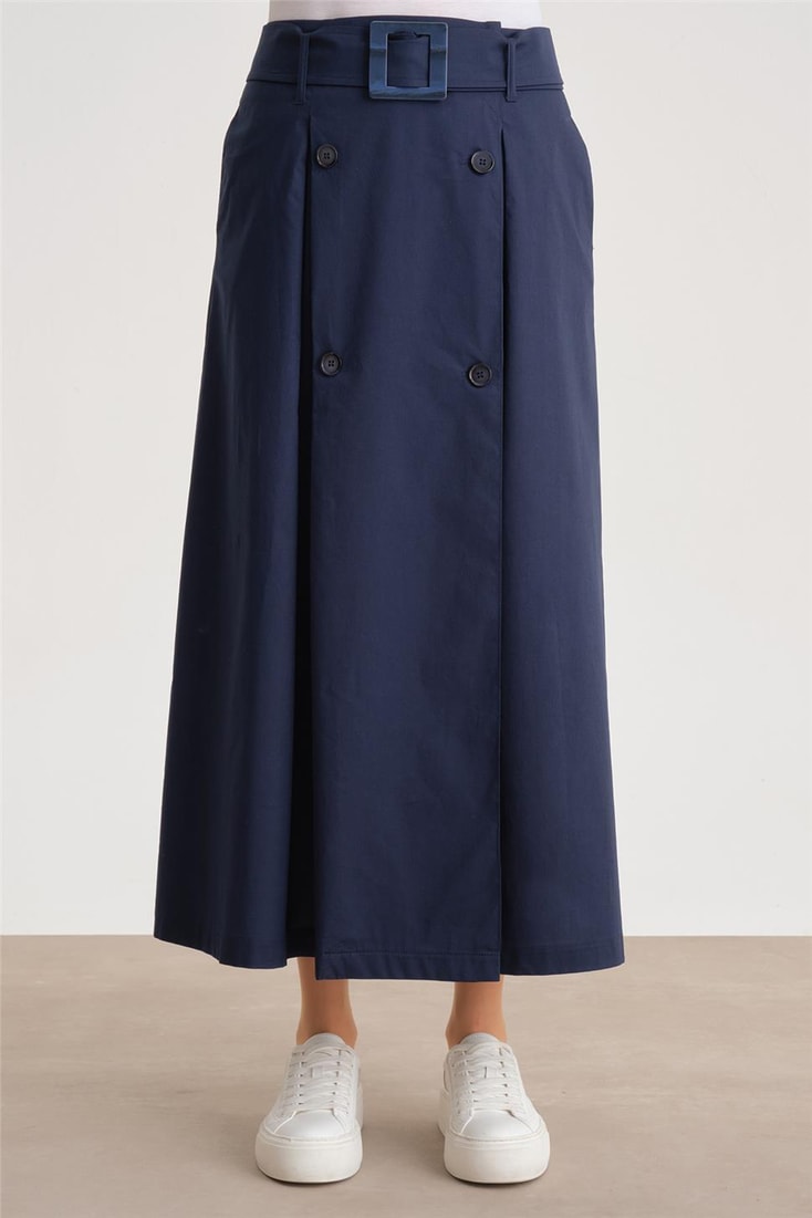 Armine Double Button Cotton Skirt 24Y1601 Navy Blue