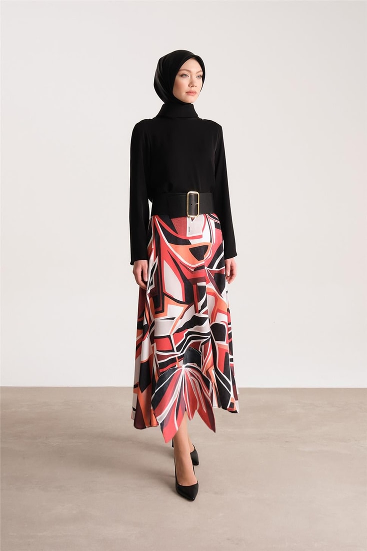 Armine Flower Applique Patterned Skirt 24Y1605 Black