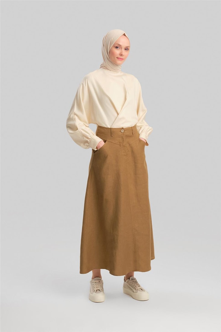 Armine Pocket Detailed Linen Skirt 24Y1634 Camel