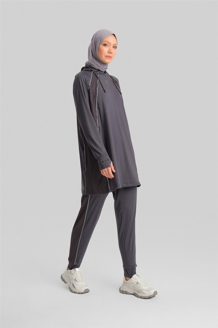 Armine Removable Hooded Finger and Cord Detailed Tunic 23K4735 Anthracite