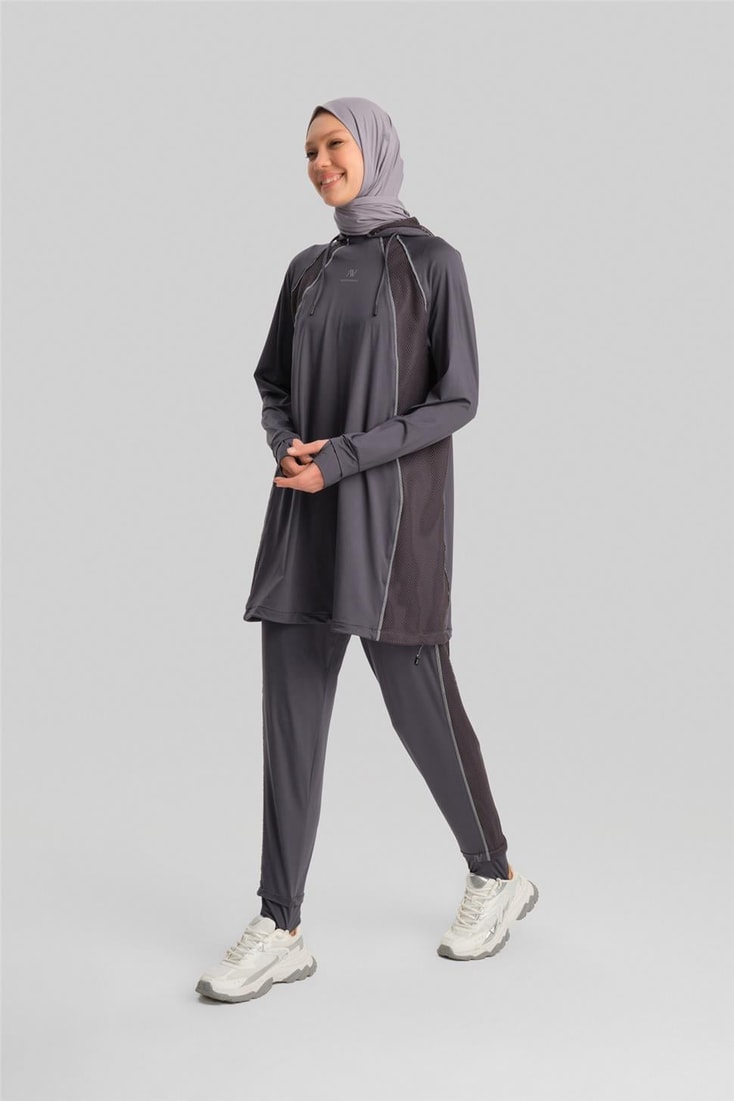 Armine Removable Hooded Finger and Cord Detailed Tunic 23K4735 Anthracite