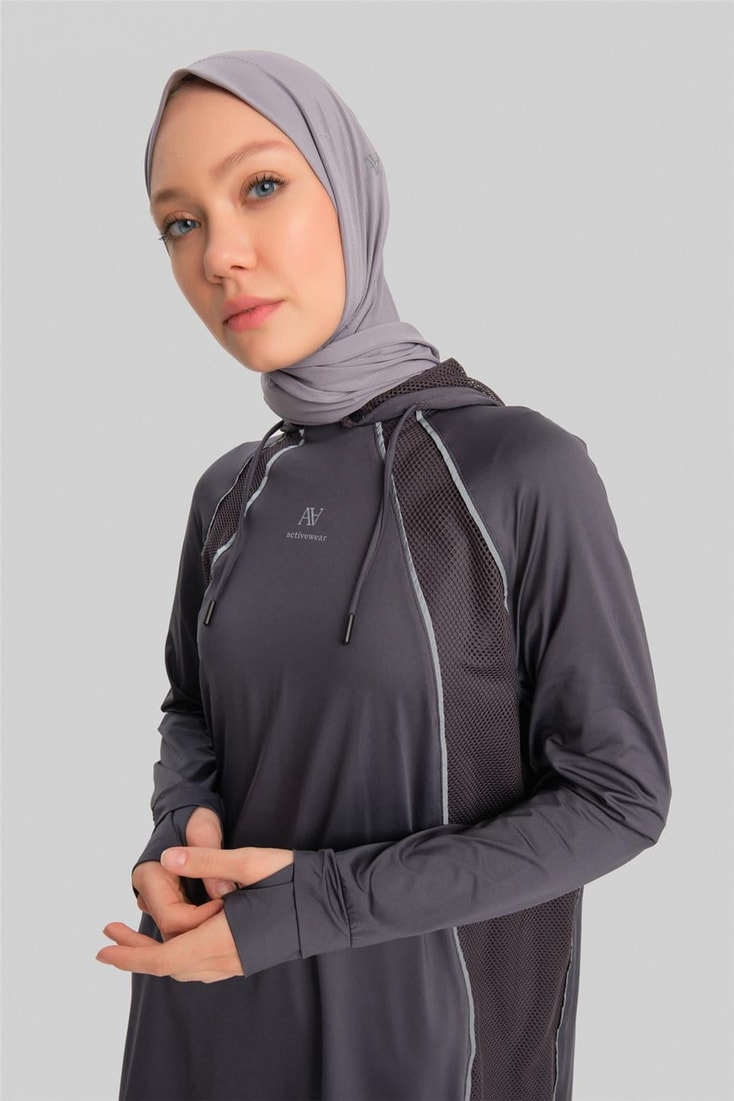 Armine Removable Hooded Finger and Cord Detailed Tunic 23K4735 Anthracite