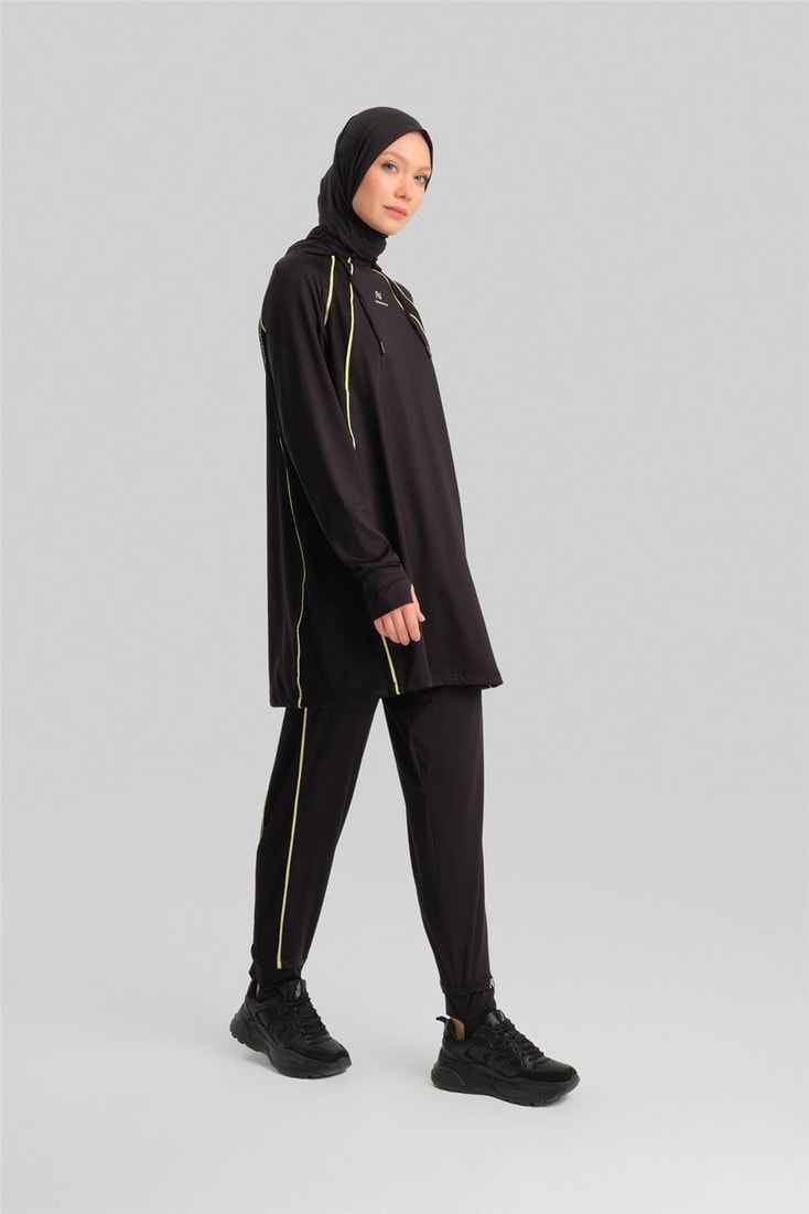 Armine Removable Hooded Finger and Cord Detailed Tunic 23K4735 Black
