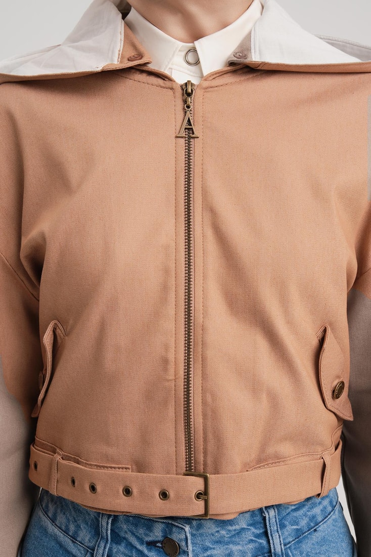 Armine Removable Hooded and Belted Cotton Jacket 24Y5406 Camel