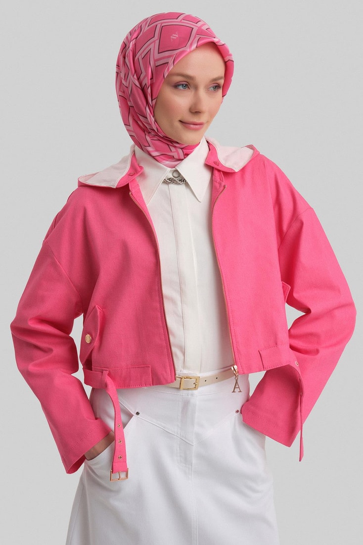Armine Removable Hooded and Belted Cotton Jacket 24Y5406 Orchid