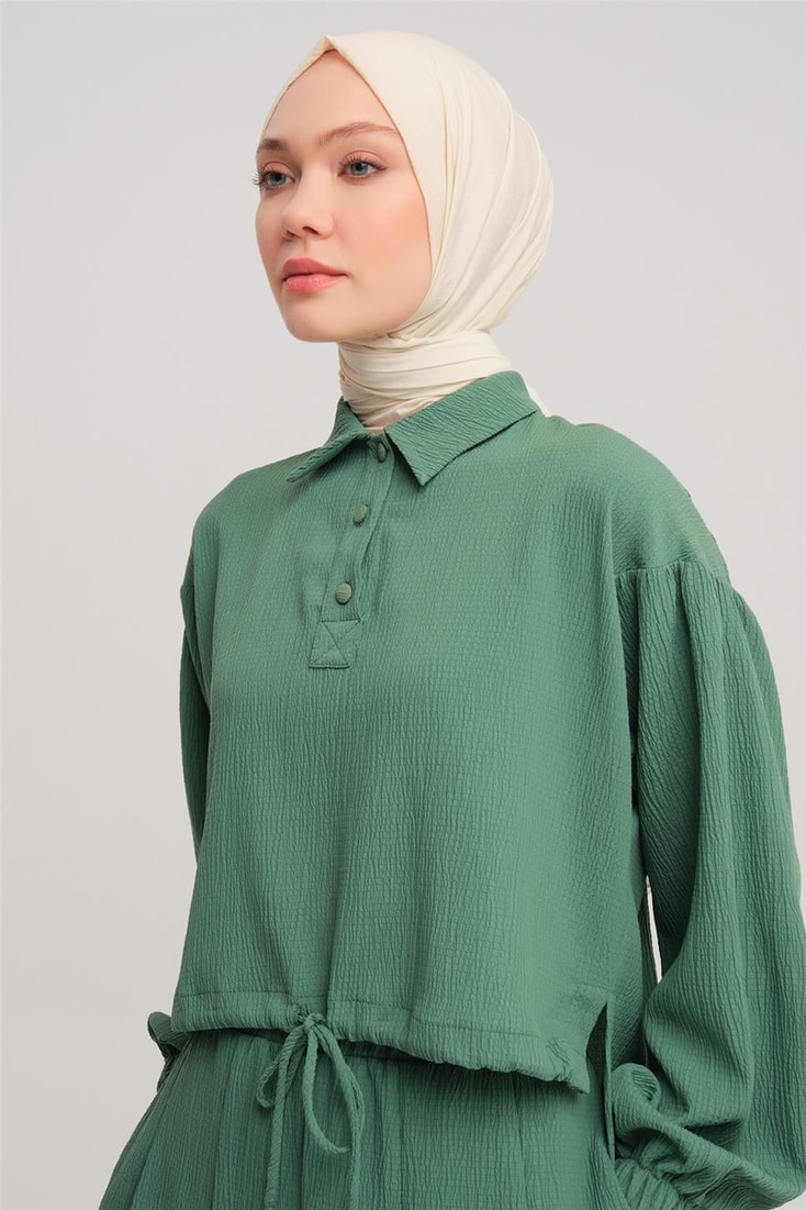 Armine Eteği Pileli Polo Yaka Takım 24Y6809 Haki